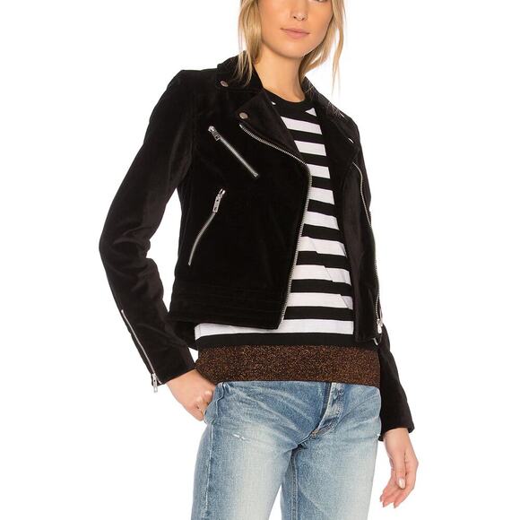 Rag & Bone / Jean Mercer Jacket Black Velvet Motorcycle Biker Zipper Collar S - Picture 4 of 13